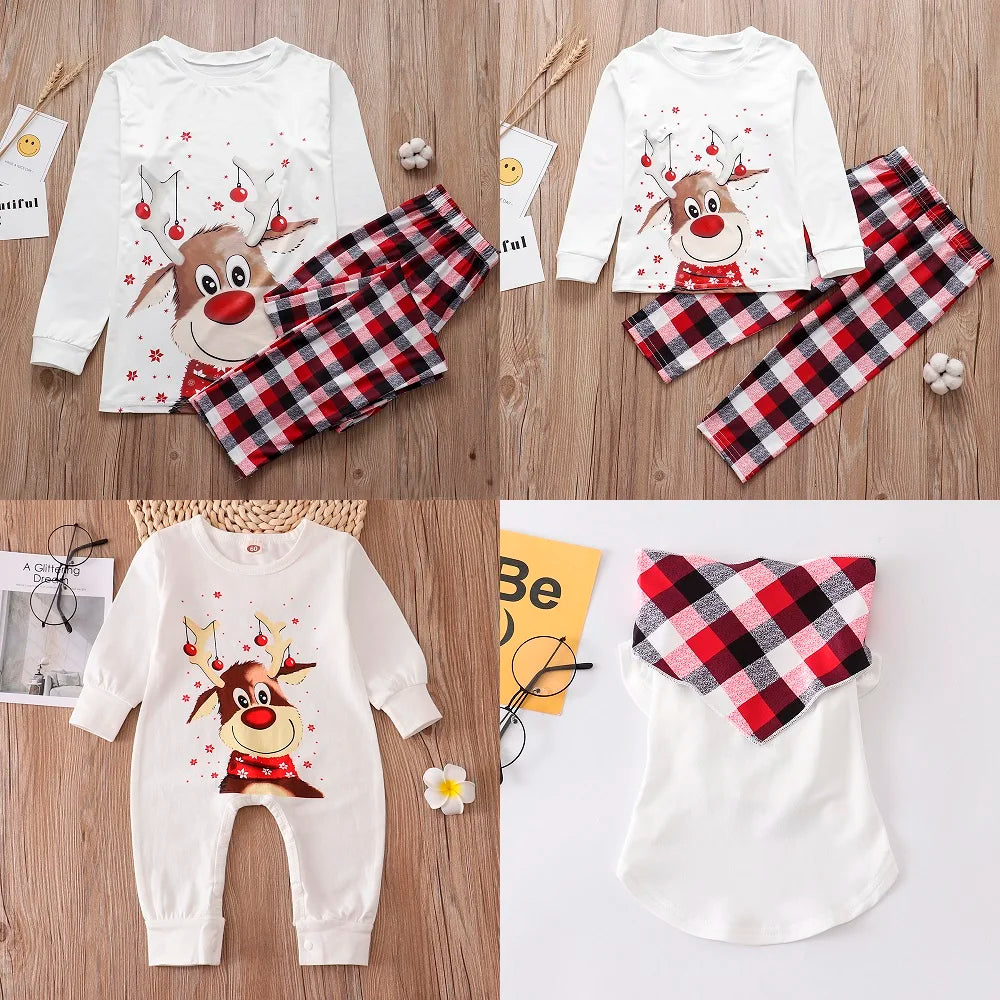 Family Matching Christmas Pajamas Sets Deer Print Tops+Pants Xmas Sleepwear Baby