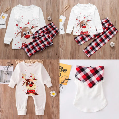 Family Matching Christmas Pajamas Sets Deer Print Tops+Pants Xmas Sleepwear Baby