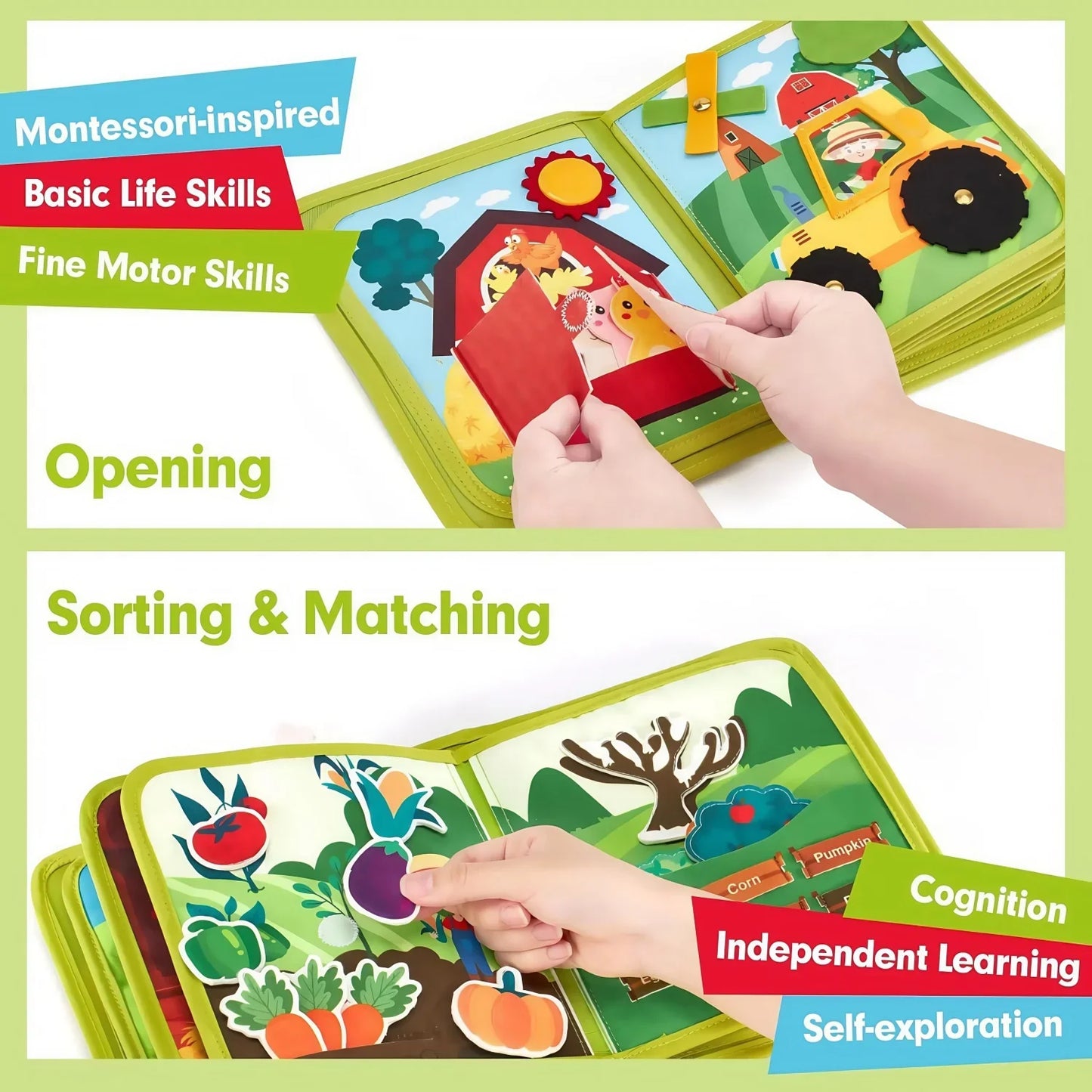 Quiet Busy Book - Farm Animal Activity Toy with Storytelling for Toddlers, Early Learning Fine Motor Skills