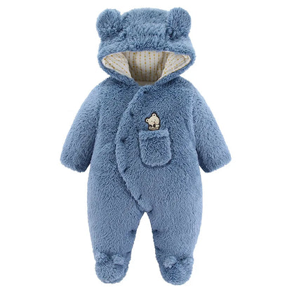 Cute Plush Bear Romper Overall Jumpsuit Spring Autumn Hooded Rompers 0 3 6 9 12 Months Newborn Clothes