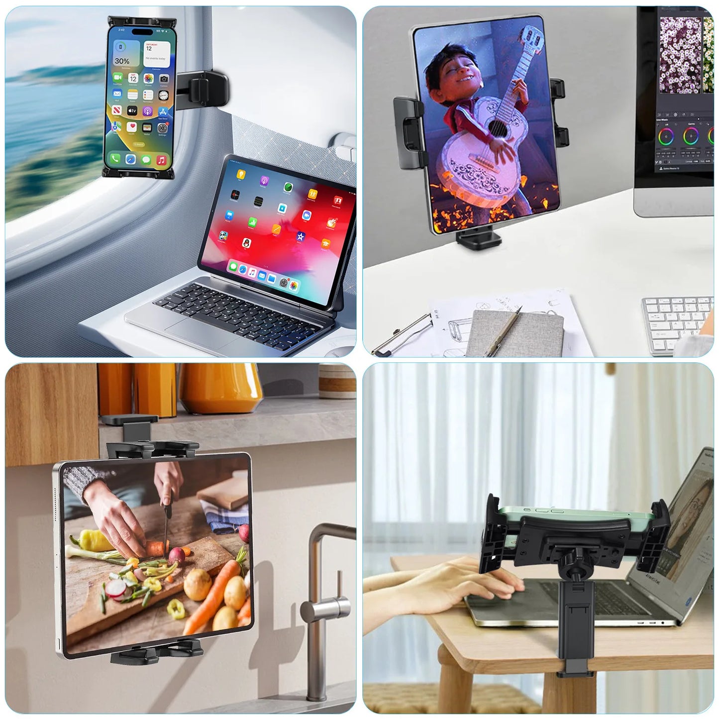 Portable Foldable Airplane Phone Holder Tablet Mount for Car Travel Desk Edge 360° Degree Rotation Adjustable HandsFree Stand