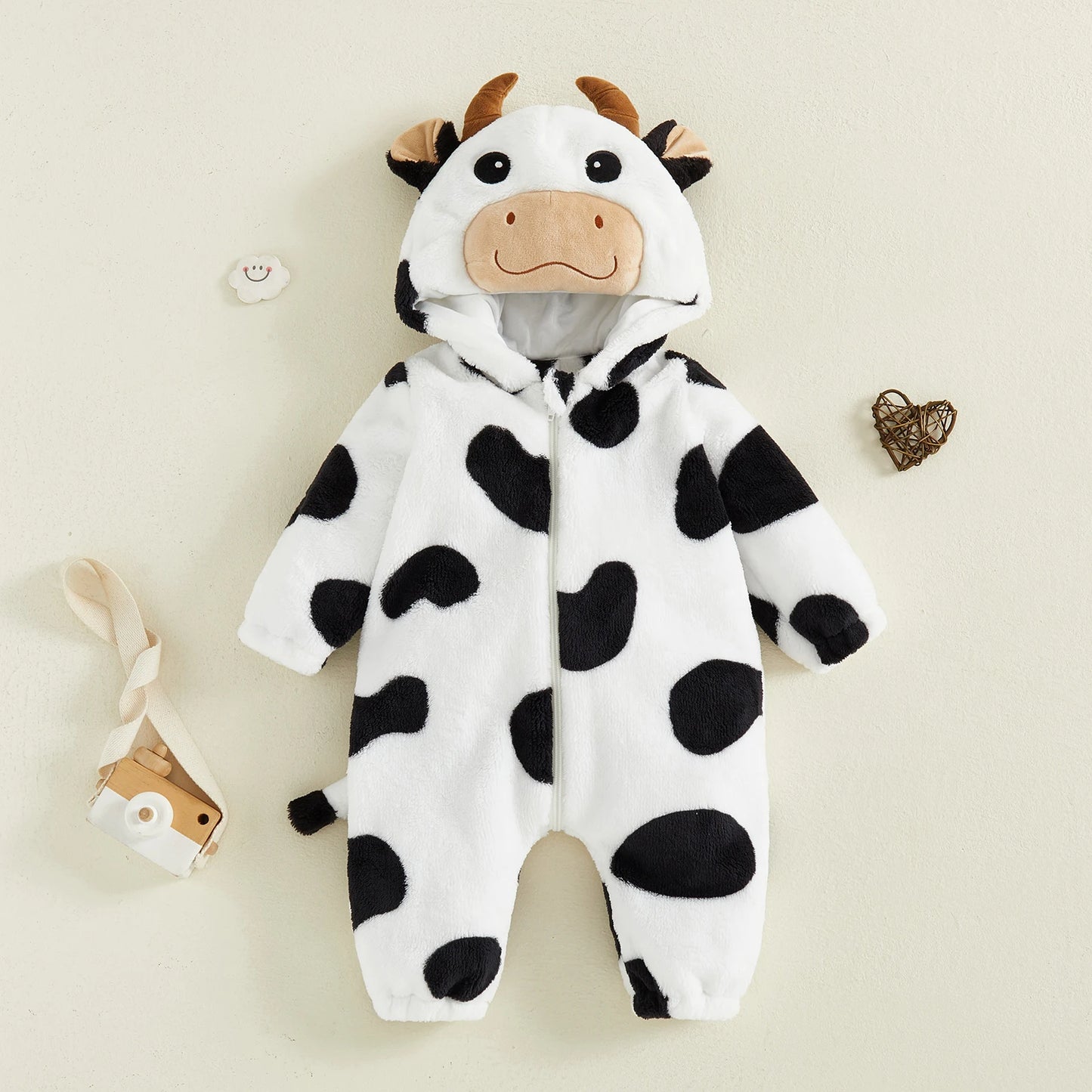 Cow Costume Romper Long Sleeve Hooded Fall Bodysuit Cosplay Costume Halloween Clothes for GirlsBoys