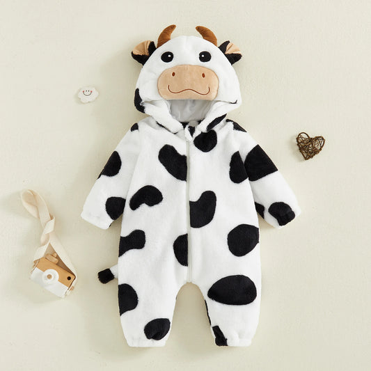 Cow Costume Romper Long Sleeve Hooded Fall Bodysuit Cosplay Costume Halloween Clothes for GirlsBoys