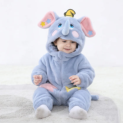 Lovely Elephant Newborn Baby Clothes Bodysuit Winter Flannel Romper Warm Cosplay Costume Hooded