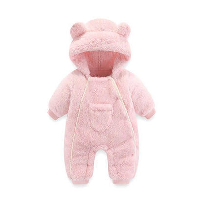Baby Bear Hooded Romper Fleece Jumpsuit Winter Coat