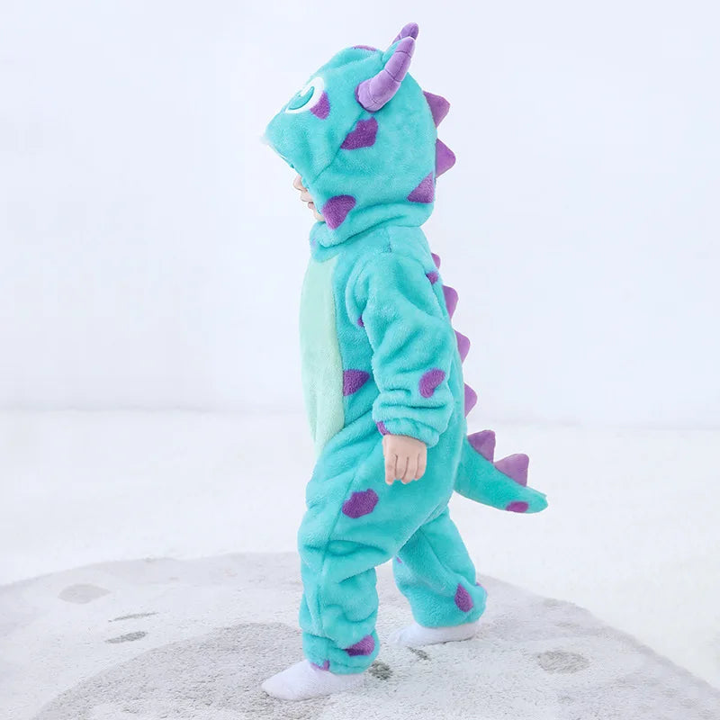 Baby Romper Blue Dino Polka Dot Warm Onesie Newborn Clothes Halloween Costumes Cartoon Toddler Outfit