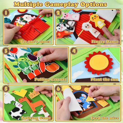 Quiet Busy Book - Farm Animal Activity Toy with Storytelling for Toddlers, Early Learning Fine Motor Skills