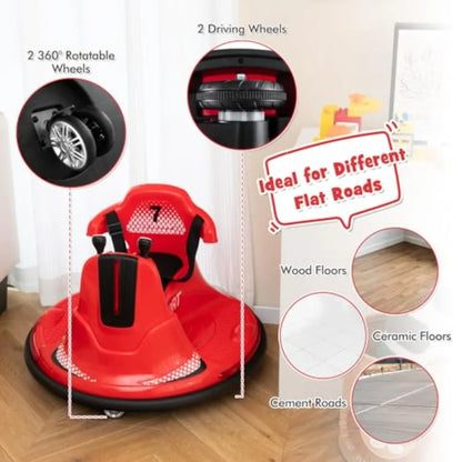 12V Ride On Bumper Car Electric Bumper Car w/Dual Joysticks Remote Control 360° Spin Slow Start Function LED Lights