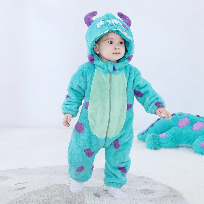Baby Romper Blue Dino Polka Dot Warm Onesie Newborn Clothes Halloween Costumes Cartoon Toddler Outfit